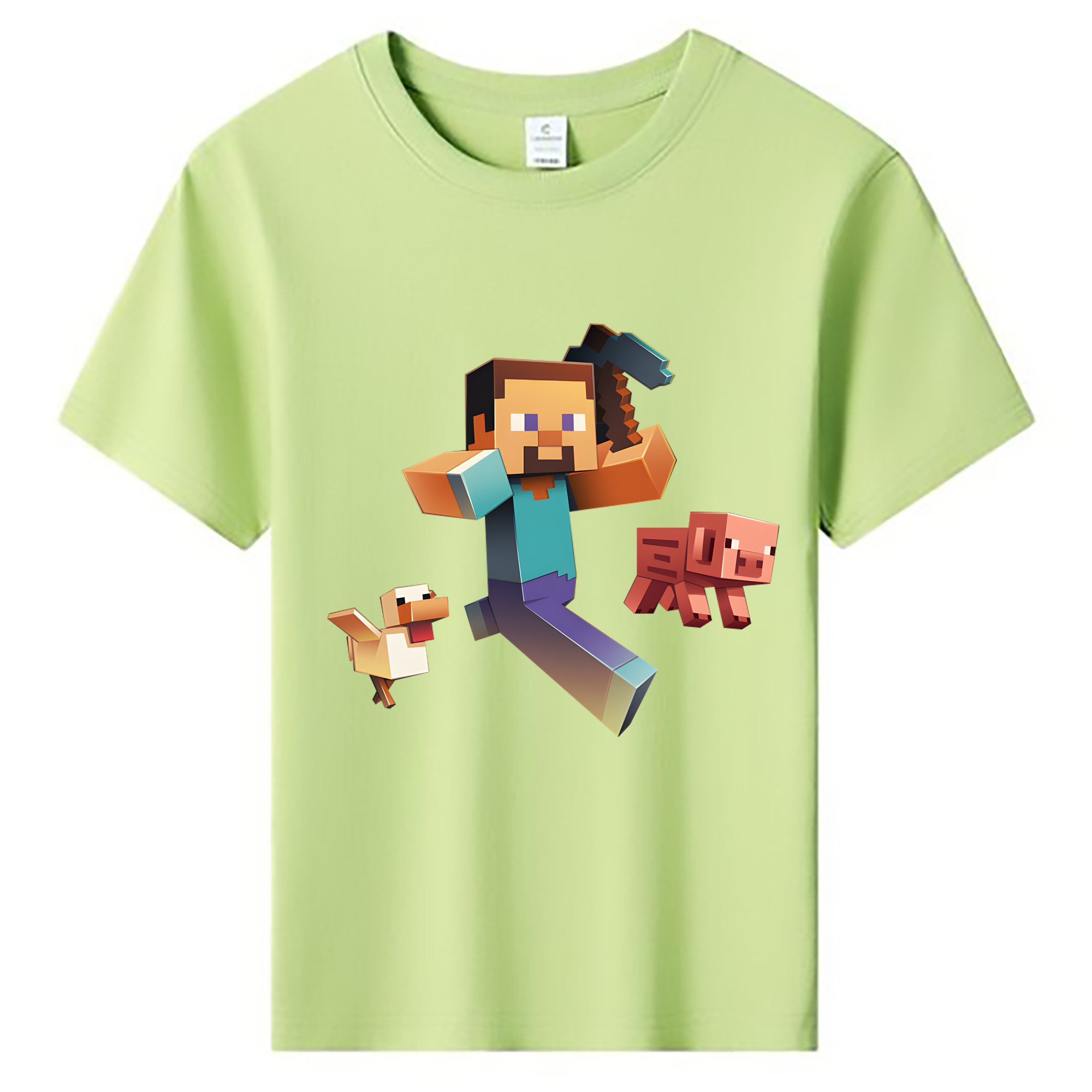（画像用） マインクラフト ブロックの世界 Minecraft MC Block world 綿100％キッズTシャツ（フロントプリント）